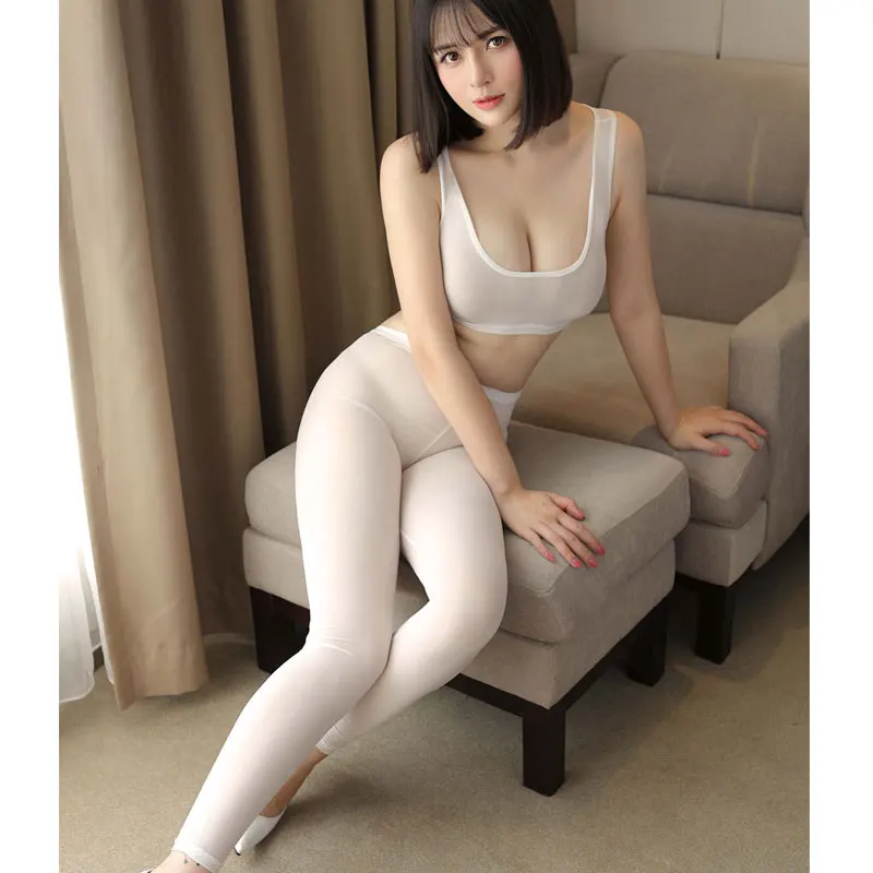 

Sexy Women Ice Silk Smooth Transparent Leggings See Through Pencil Pants Erotic Lingerie Club Thin Bottom Wear Plus Size F16