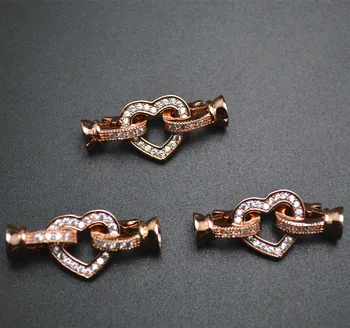 

Rose Gold Color Heart Necklace Clasps Jewellery Connector Findings Paved Zircon Cz Beads 5pc/lot
