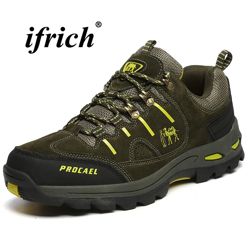 Man Hiking Shoes Army Green Khaki Climbing Shoes Man Spring Autumn Man Tactical Sneakers Rubber Bottom Anti-slip Mountain Shoes