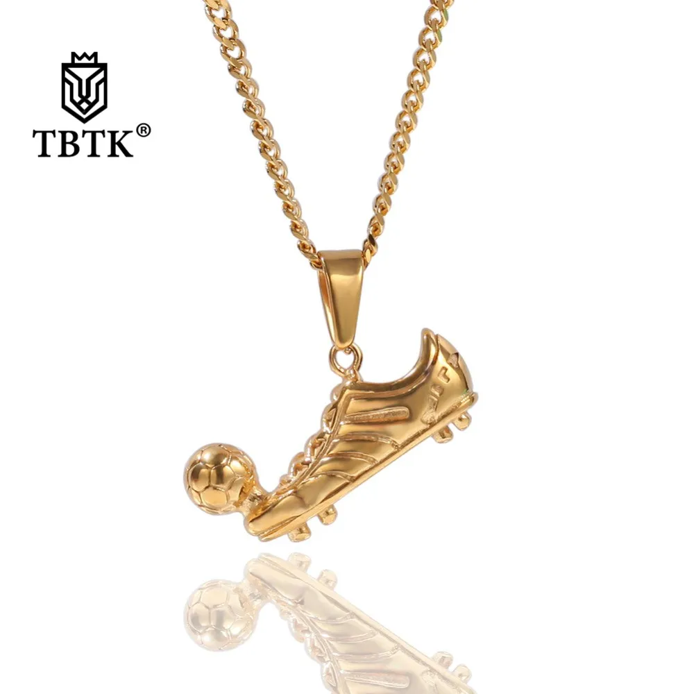 

TBTK New Football Shoes With Soccer Ball Pendant Gold/Silver Shoes Pendant Necklace Personalized Simple Style Jewelry for Men