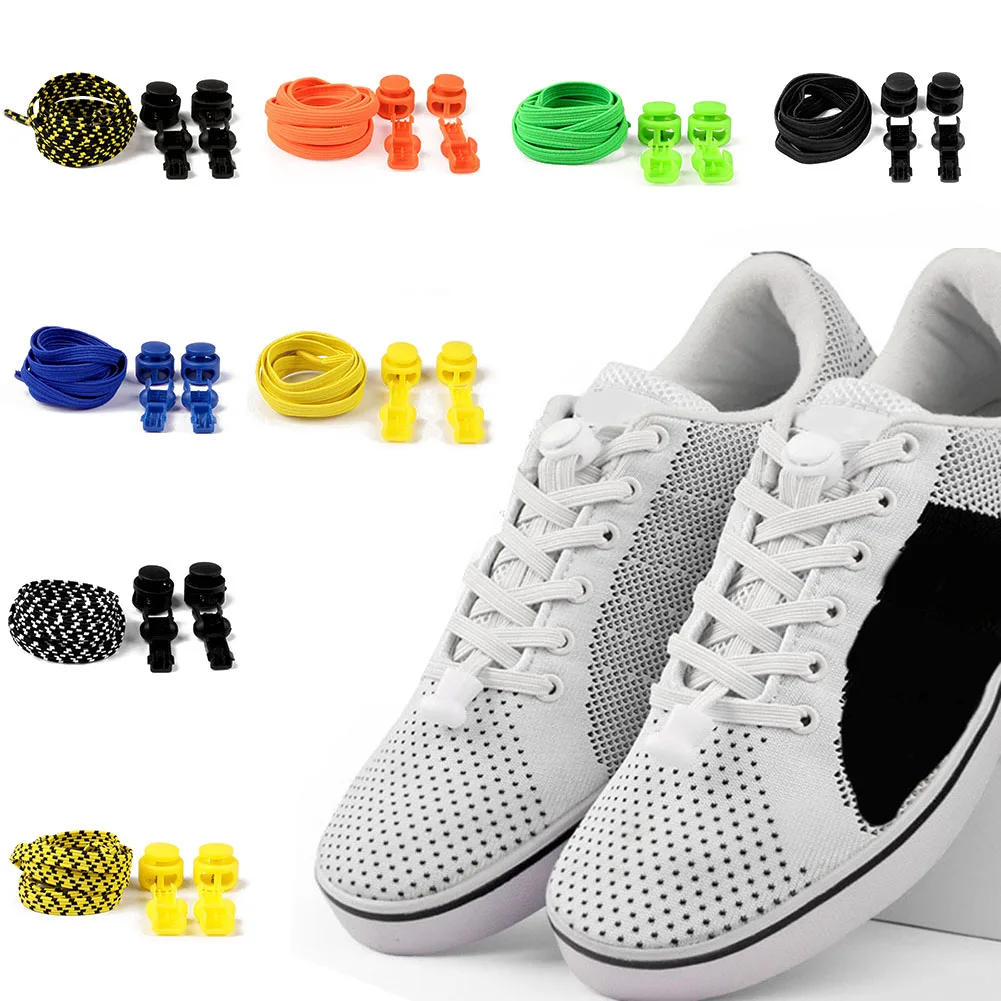 

100cm Solid Color Lazy No Tie Shoelaces Elastic Flat System Lock Sports Outdoor Shoe Laces Runners Trainer Shoe Strings Cordones