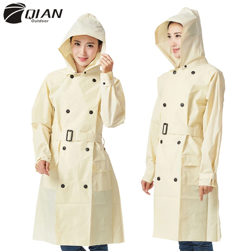 

QIAN Impermeable Fashion Raincoat Women EVA Waterproof Trench Coat Long Windbreaker Detachable Hooded Reusable Poncho Rainwear