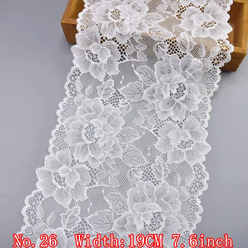 Elastic White Lace Ribbon African Lace Fabric Sewing Elasticity Embroidered Lace Trim Wedding Dress Clothing Accessories Ribbons - Цвет: No26    19CM 7.6inch