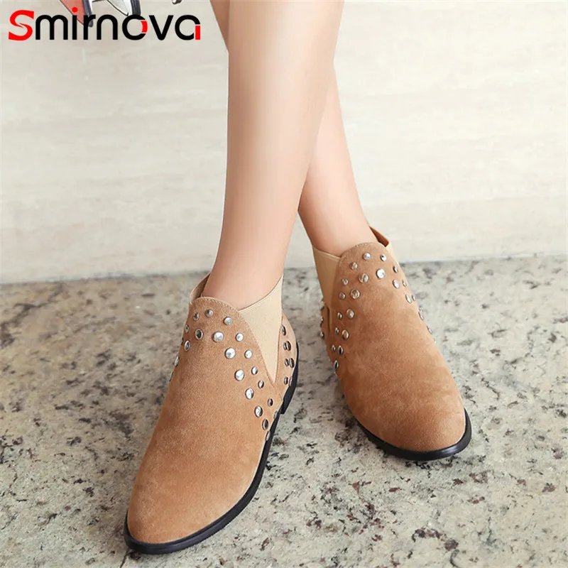 

Smirnova HOT SALE 2020 popular pointed toe flock woman boots casual low heel ankle boots autumn large size 33-43 boots ladies