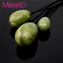 Meselo 3pcs/lot Kegel Ball Green Jade Anal Plug Women Sex Toy, Female Natural Stone Yoni Eggs Vaginal Muscle Tightening Exercise