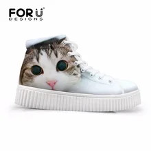 FORUDESIGNS/Kawaii/Женская обувь с высоким берцем, увеличивающая рост; женская обувь на плоской платформе с 3D рисунком кота; повседневная женская обувь