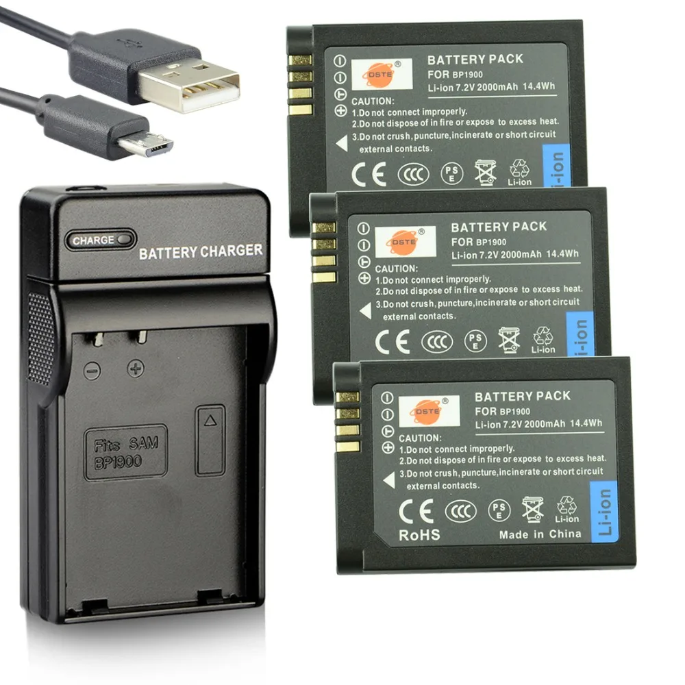

DSTE 3PCS BP1900 Li-ion Battery with USB Port Charger for Samsung NX1 Smart Wi-Fi 4K Digital Camera