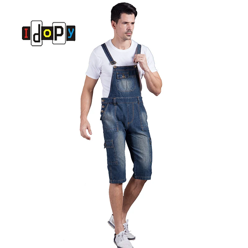 Summer Men`s Denim Shorts Overalls Vintage Washed Multi