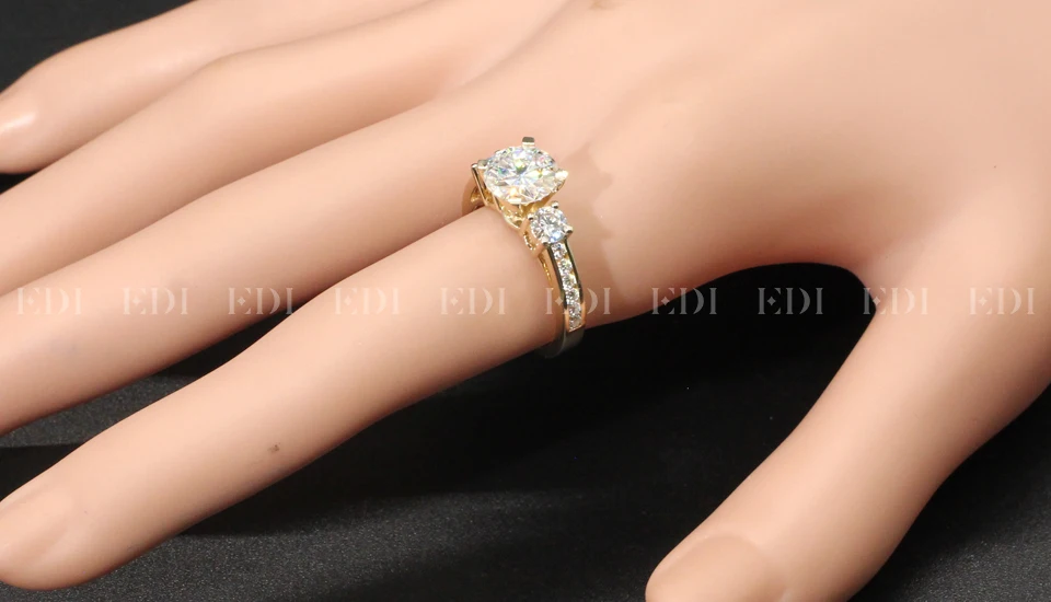 EDI Подлинная Лаборатория Grown Diamond 2CT блестящие муассаниты 14 к желтое золото обручальное кольцо три камня Тест Положительный обручальное кольцо