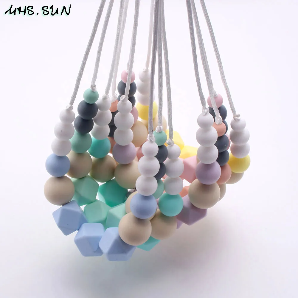 

MHS.SUN Silicone beads necklace fashion colorful baby and mommy chewable chunky beads necklace food grade teething jewelry