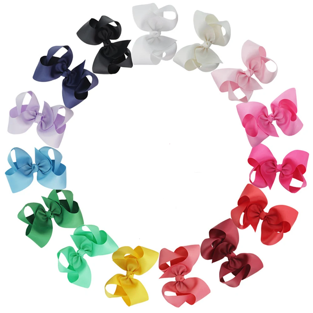 Pack of 15 Big 6 Inch Grosgrain Ribbon Hair Bows Alligator Clips for