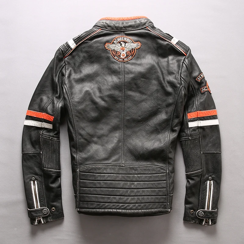 Buy men's high quality cow leather outwear mens cowhide genuine leather vintage rider jacket NL-1628