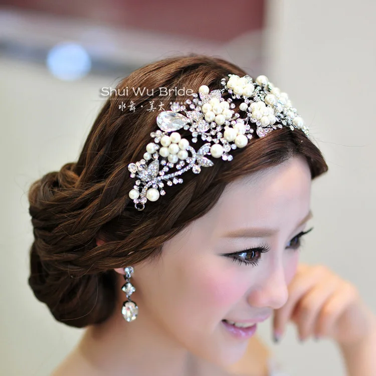 imported alloy plated pearl crystal bridal headdress tiara wedding hair accessories hair jewelry for brides 27