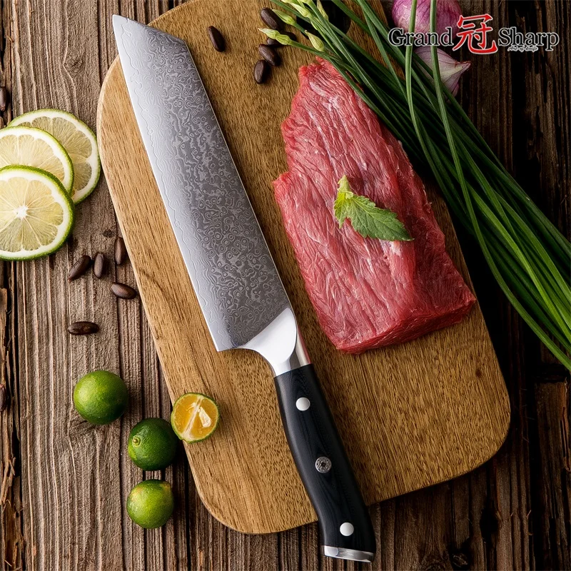 7.7'' Damascus Kitchen Knives Professional Kiritsuke Gyuto Chef's Knife Japanese Damascus VG10 High Carbon Chef Knife Grandsharp 7.7'' Damascus Kitchen Knives Professional Kiritsuke Gyuto Chef's Knife Japanese Damascus VG10 High Carbon Chef Knife Grandsharp