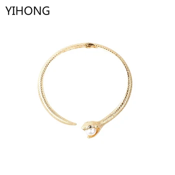 

2017 new fashion gold snake swallow pearl necklace collares Jewelry female personality