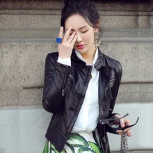 Высококачественная короткая женская куртка из натуральной кожи, стоячий воротник, мотоциклетный стиль, настоящая овчина, женская верхняя одежда, пальто размера плюс 5XL G10