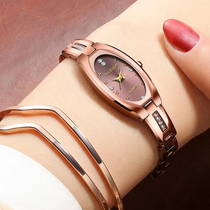 

Korean tungsten steel small Bracelet Watch elliptical quartz electronic waterproof Zircon Lady Thin Watch
