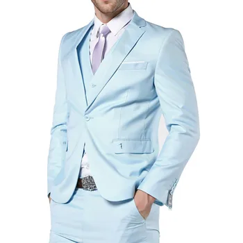

New New Arrival Mens Suits Light Blue Wedding Suits For Men Slim Fit Suits for Men 3 Piece (Jacket+Pants+Vest) Men Suit