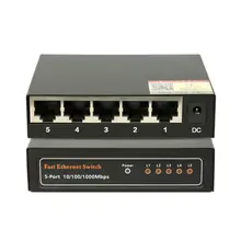 DIEWU High quality 1000Mbps 5 Port portas Mini Ethernet Switch Desktop RJ45 Network Adapter with Metal shell EU/US plug