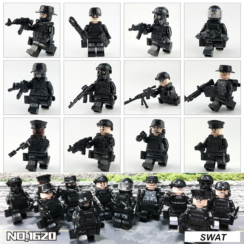 

ZXZ 12PCS Building Blocks Figures Brick Militaryed SWAT Team With Weapons Compatible With Legoes Figures Toys for Boy