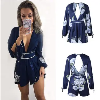 

Wide Leg Romper Womens Jumpsuit Sexy Deep V Neck Backless Jumpsuits For Women 2018 Skirt-Like Bottom Fashion Playsuits For Women