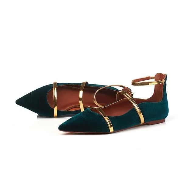 Celebrity Green Velvet Pointed Toe Flat 