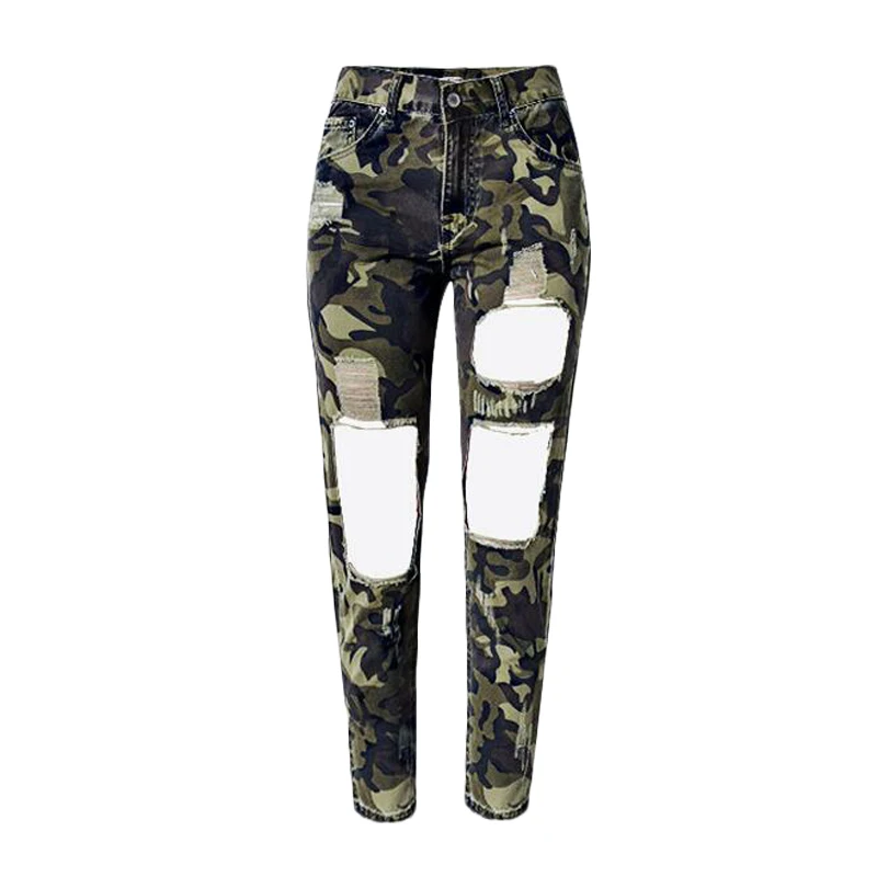 Military Camouflage Pants Jeans Woman Denim Ripped Jeans for Women
