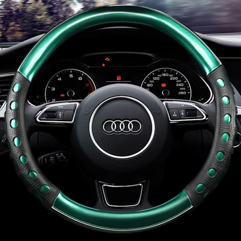 

KKYSYELVA Stering-wheel Black leather car steering wheel cover 38cm Wheel Cover Steering wheel covers Interior Accessories