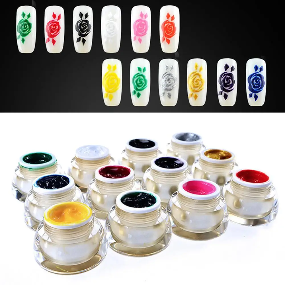 

New Women 12 Colors Acrylic UV Gel Tip DIY Decor 3D Nail Art Paint Drawing Painting