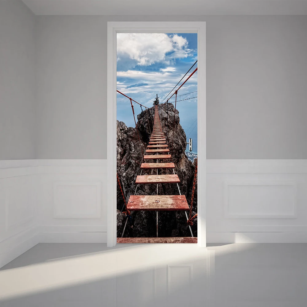 

3D Door Wall Sticker DIY Home Decor Art Mural creative Vinyl Wallpaper Waterproof Wooden Drawbridge stickers on the Door