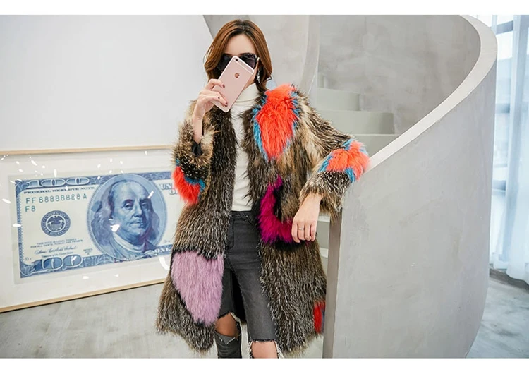 women real knitted fox fur coat long (8)