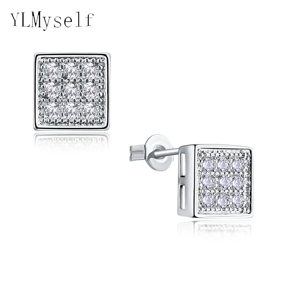 

5 mm diameter Square shape stud earring micro setting with 1.1 mm bright cubic zirconia crystal Women small white Earrings