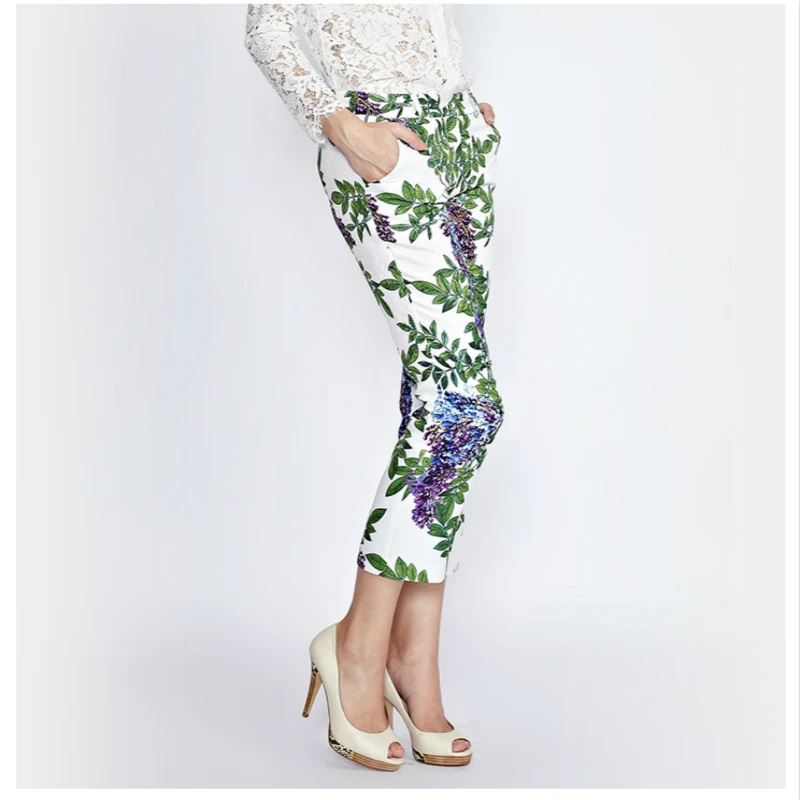 Slim Impreso Flora Pantalones Flor Tobillo Casual longitud Verde Vintage A Mujeres Las Medida Wisteria wX6R8pWq