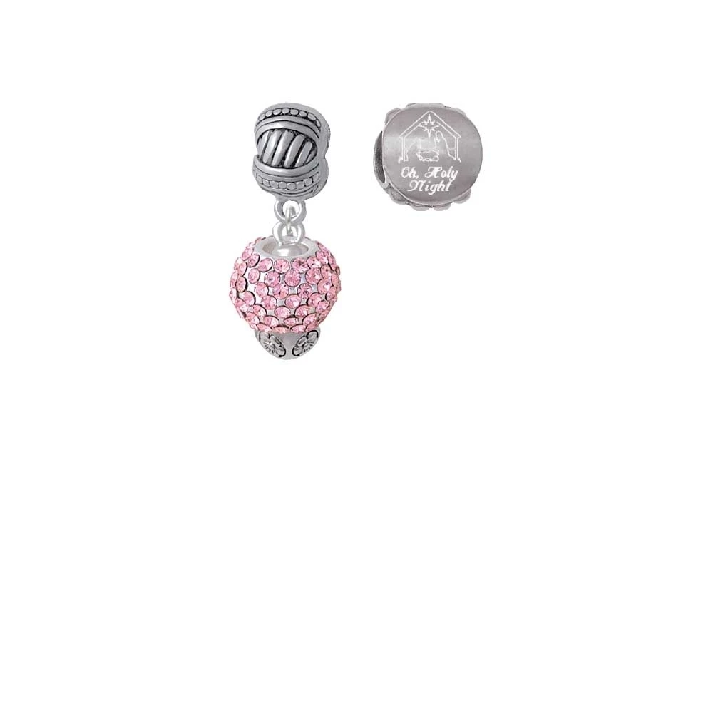 Silvertone Pink Crystal Sparkle Spinner Come Let us Adore Him Charm Beads (Set of 2)