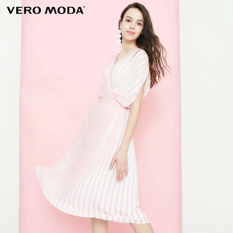 Vero Moda Resort style V collar pleating middle length summer dress ...