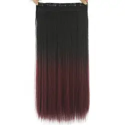 Soowee длинные прямые черные для вина Ombre Цвет волос высоких температур Волокно Синтетические волосы Pad Зажим в синтетических выдвижениях