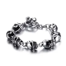 2016 Nuevo Estilo Punk Esqueleto Hombres Frescos 21 cm Pulsera de la Cabeza Del Cráneo Del Acero Inoxidable Pulseras para Hombres Joyería Fashion Party SMT0983
