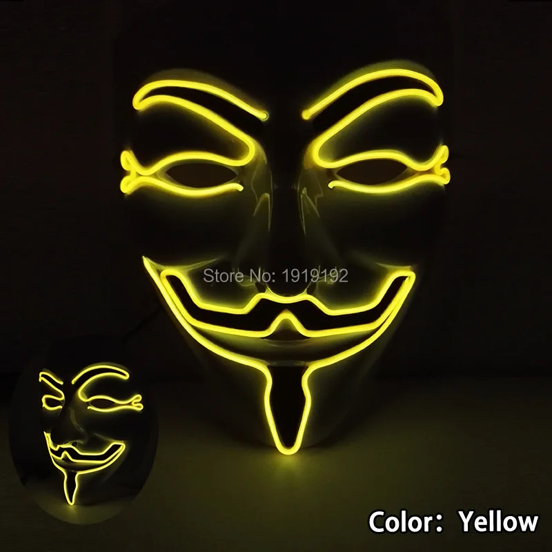 1 шт. мигает Хэллоуин Вендетта маска Электролюминесцентный провод маска светящиеся фестиваль светодиодный светящиеся вечерние DJ Танцы