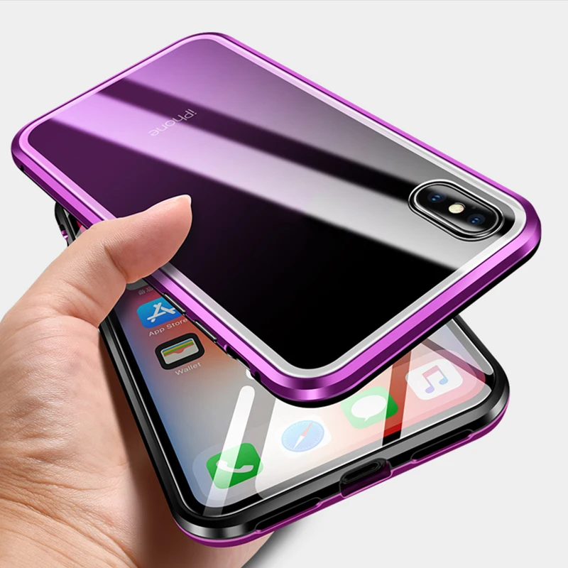 Магнитный поглощающий металлический флип чехол для телефона Iphone Xs Max X 10 8 7 Plus