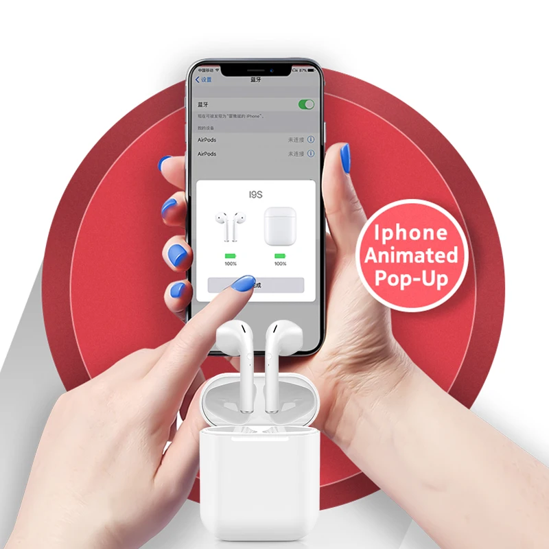 100 pcs/ctn True Wireless Stereo Earbuds I9S TWS Wireless Earphone Mini 5.0 Bluetooth Headset Smart Earplugs for Smart Phones