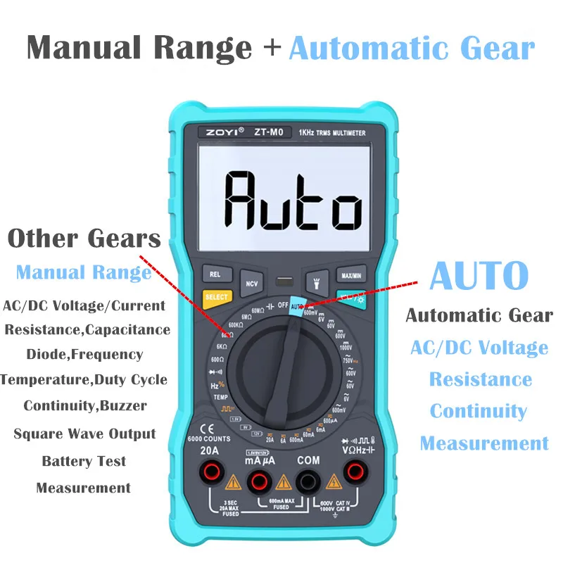 ZOYI ZT-M0 ZT-M1 True-RMS Digital Multimeter Auto/Manual 6000 Counts With Analog Bar Graph AC/DC Voltage Ammeter Current Ohm T