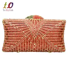 Стильный в красно-белую полоску Роскошный металлический корпус для вечеринки, украшенный стразами клатч сумка Для женщин вечерние золото бриллиант вечерняя сумочка; BS010 сумка для ужина 88188