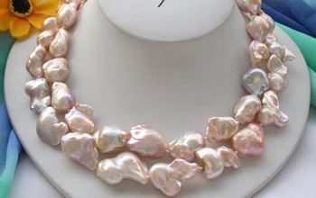 

A3198 NATURAL 2row 22mm pink baroque KESHI REBORN PEARL NECKLACE (B0322)
