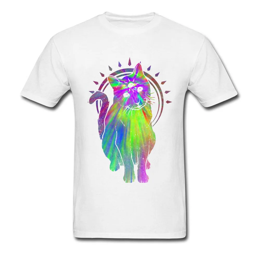 Psychic psychedelic trippy cat T Shirt New Fashion Mens ostern Day Tops & Tees Printed On Clothing Shirt Round Neck Pure Cotton Psychic psychedelic trippy cat white