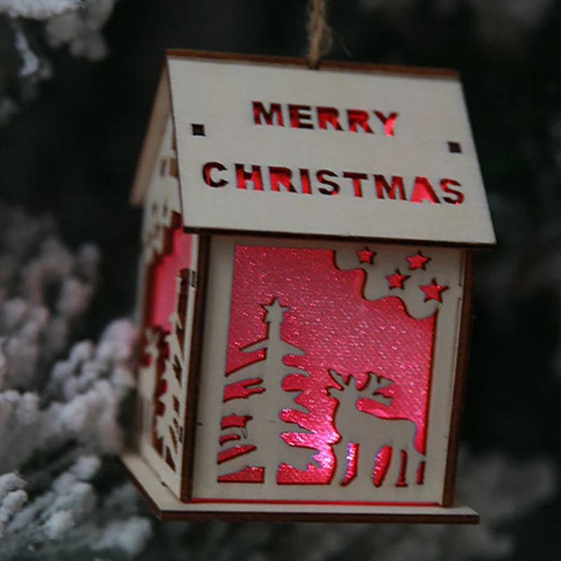 СВЕТОДИОДНЫЙ Красочный Рождественский Декор колокольчик Санты лося деревянный дом огни дерево украшения Висячие подарочные оконные украшения