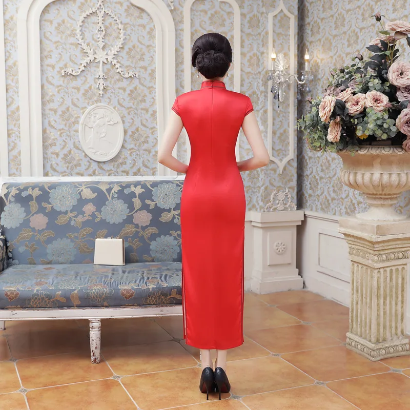 SHENG Коко китайские платья Qipao весна ся ПАО длинные шелковые атласы ежедневно высокого Vent юбка выступлений костюм для выступлений