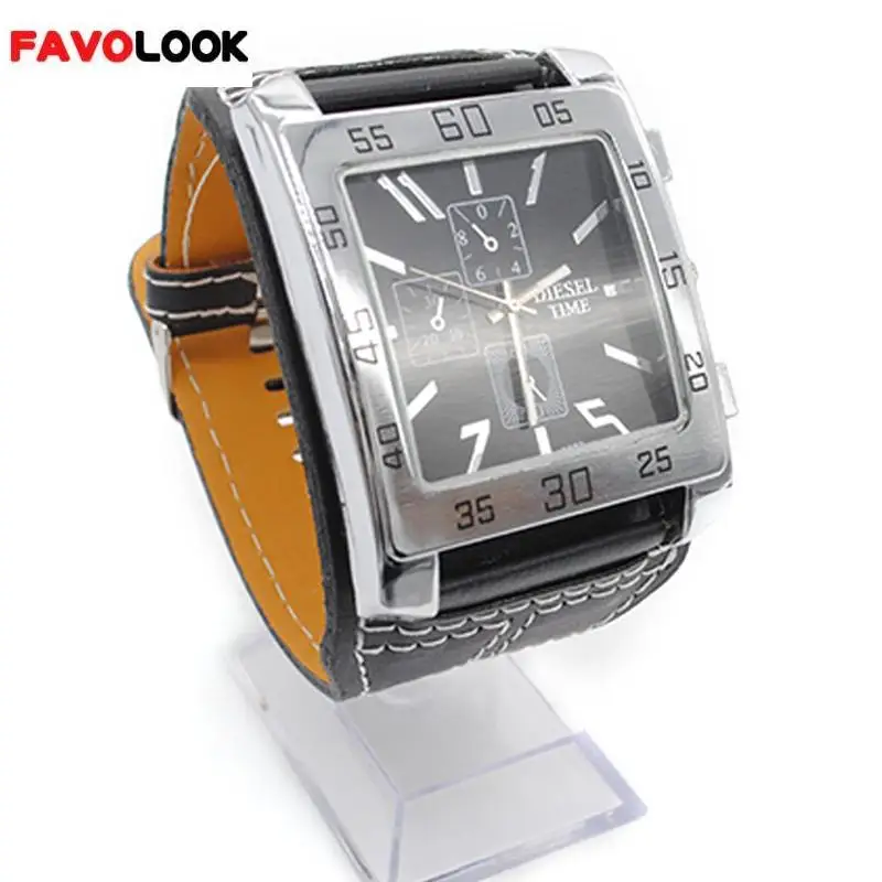 

Wrist watches for men Brand fashion big square plate Hot sale PU leather quartz watch square plate watch