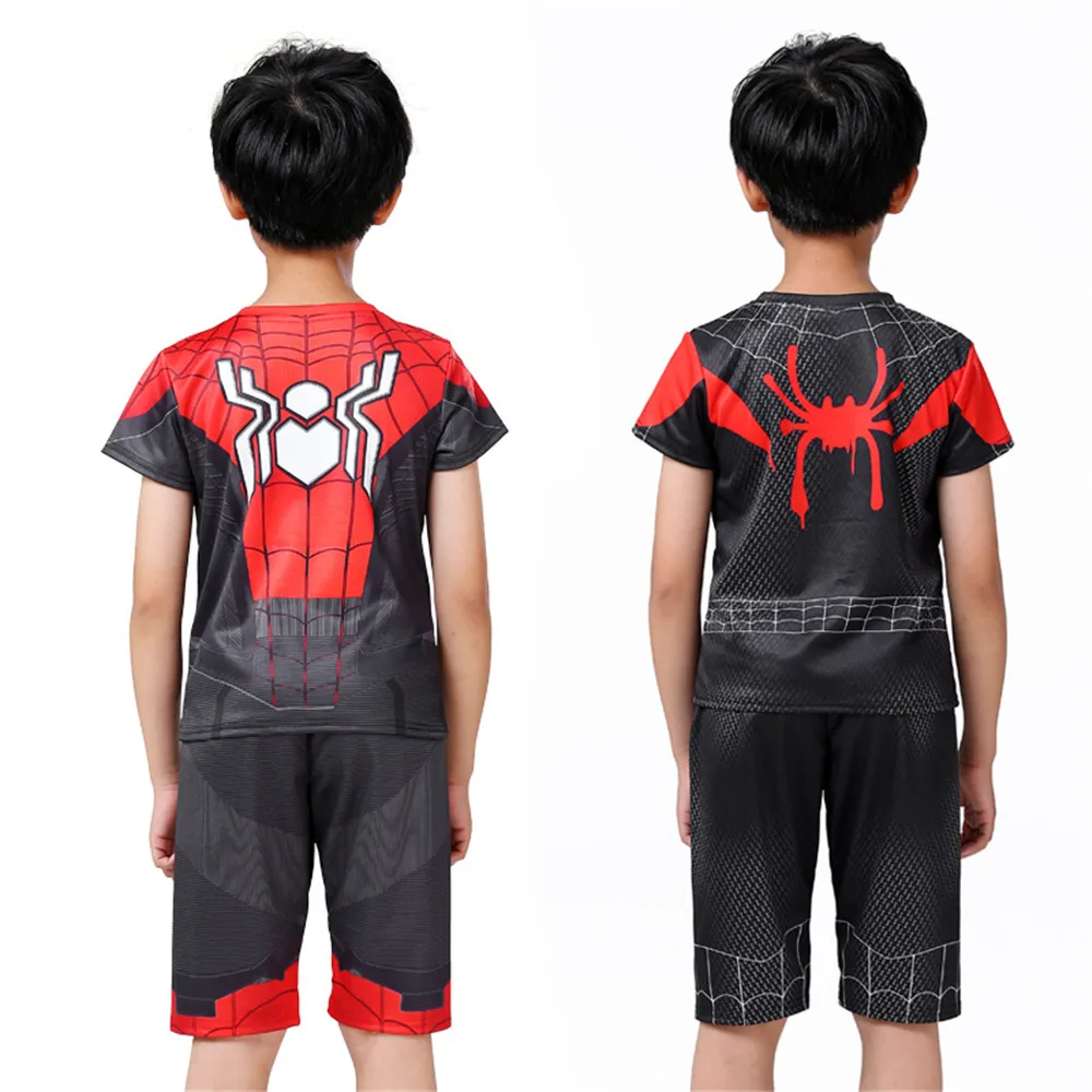 Косплей Человек паук: Into the Spider Verse летний детский костюм для мальчиков Miles Morales 3D