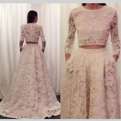 Vestidos de novia 2019 Винтаж два 2 шт кружева арабское свадебное платье с карманом с длинным рукавом Совок молния Назад нарядное платье