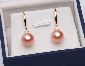 

Yoshow/ Yu Xiu 18K freshwater pearl earrings gold circle light orange pink genuine flawless